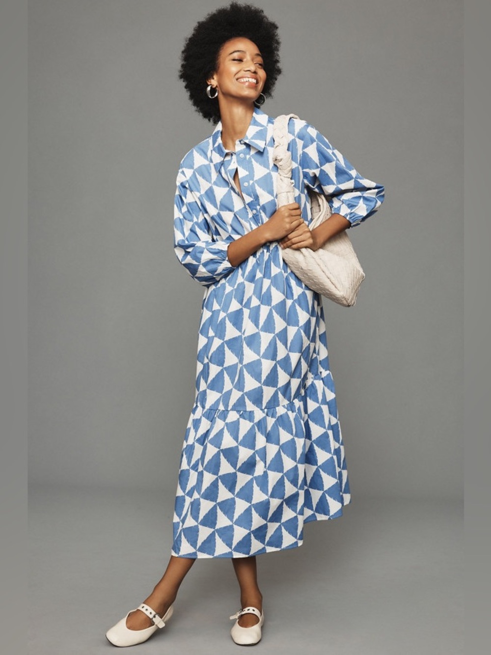 Anthropologie Bettina Blue & White Geometric  Dress NWOT